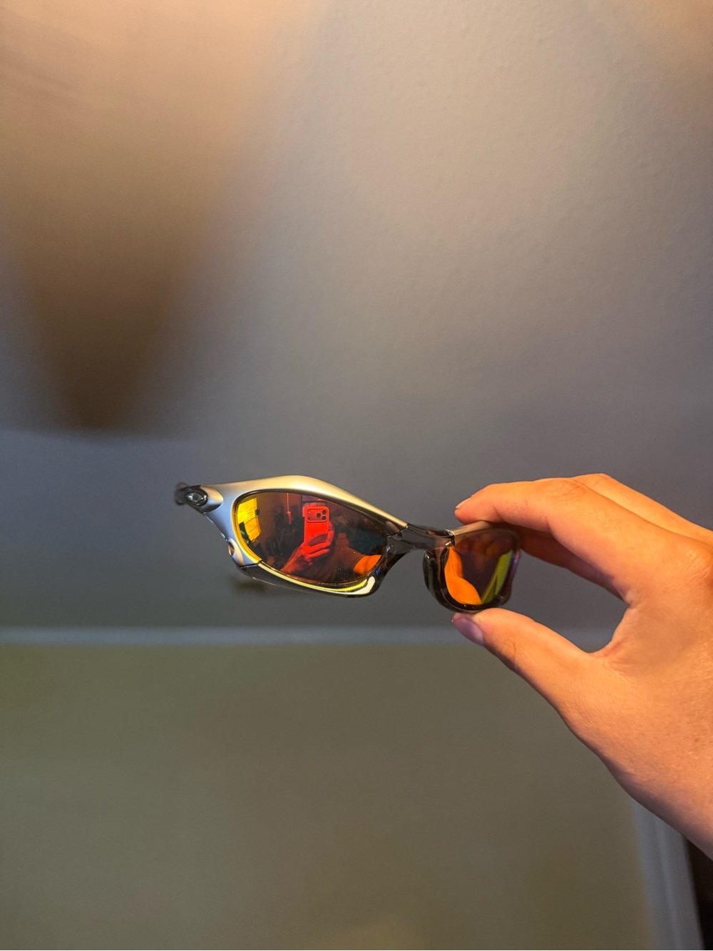 Silver Frame Sunglasses with Orange Mirrored Lenses Oakley Oakleys